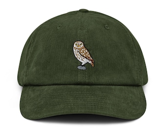 Little Owl of Athena Embroidered Corduroy Hat - 100% Cotton Corduroy in Variety of Colors Wardrobe Essential