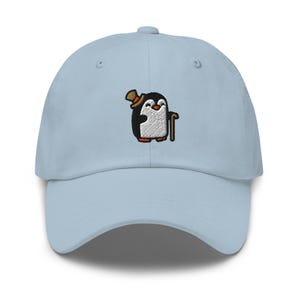 Sophisticated Sir Penguin Embroidered Dad Cap - Trendy Unstructured Design - Comfortable Chino Cotton Twill in Variety of Colors