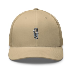 Gorra de camionero bordada con clip de papel de los años 90: gorra retro estructurada con parte trasera de malla