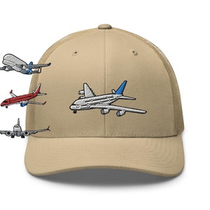 Jet Airliner Embroidered Trucker Hat: Structured Retro Cap with Mesh Back