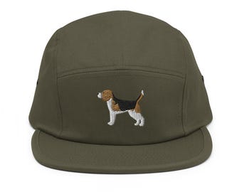 English Beagle Embroidered 5‑Panel Cotton Camper Cap: Adjustable Fit