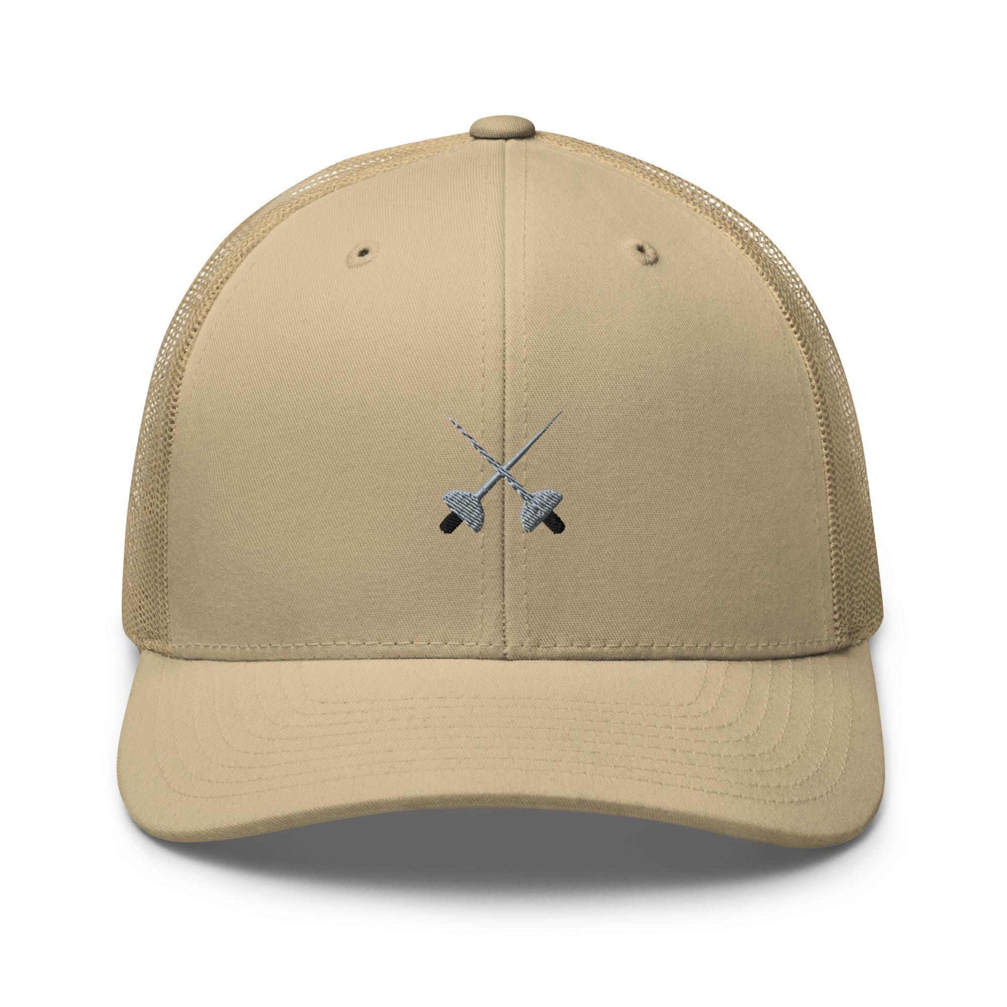 Fencing Sword Embroidered Trucker Hat: Structured Retro Cap With