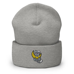 Cat on the Moon Embroidered Cuffed Beanie: Cozy Unisex Winter Cap