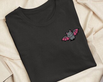 Broderad t-shirt med vampyrfladdermusmotiv: Lätt bomull, unisex passform
