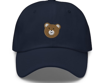 Brown Mr. Teddy Bear Embroidered Dad Cap: Chino Cotton Twill Adjustable Unisex Hat