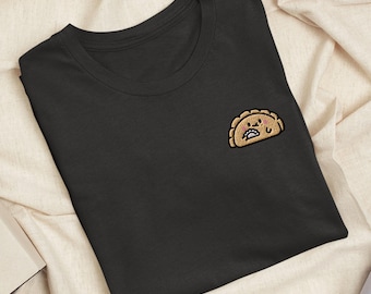Cute Dumpling Eating a Dumpling Embroidered T-Shirt: Lightweight Cotton, Unisex Fit