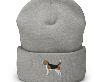 English Beagle Embroidered Cuffed Beanie - Warm and Stylish Headwear in Variety of Colors