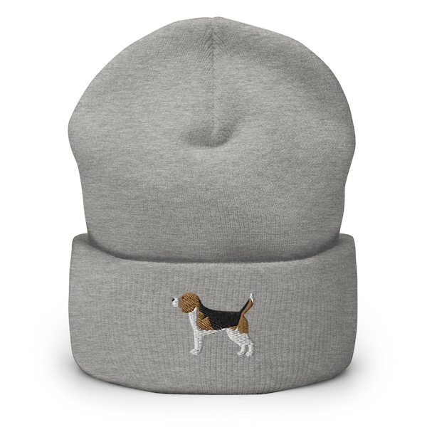 English Beagle Embroidered Cuffed Beanie - Warm and Stylish Headwear in Variety of Colors