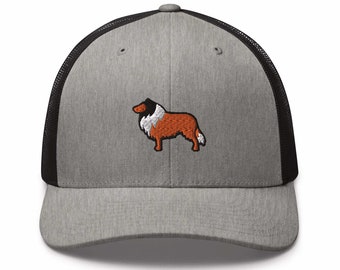 Rough Collie Embroidered Retro Trucker Hat - Structured with Mesh Back in Variety of Colors