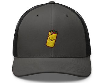Gorra de camionero con bordado de burrito: gorra retro estructurada con parte trasera de malla