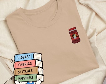 Asian Chili Condiment Jar Embroidered T-Shirt: Lightweight Cotton, Unisex Fit