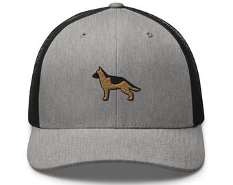 Gorra de camionero bordada con pastor alemán: gorra retro estructurada con parte trasera de malla