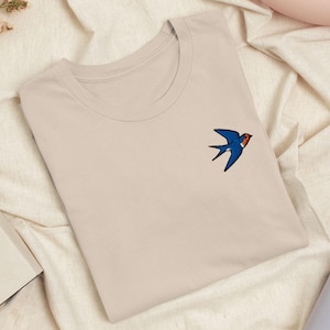 Swallow Bird Embroidered T-Shirt with Comfortable Stretch - Soft, Lightweight, Variety of Colors - Birdwatcher Aesthetic Gift