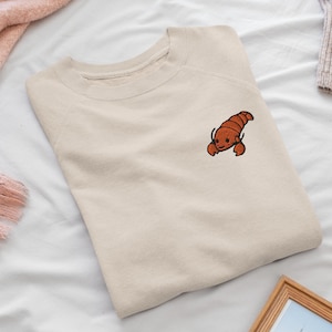 Liten Crayfish Lobster Broderad Rundkragetröja: Bomullsblandning, Unisex Passform