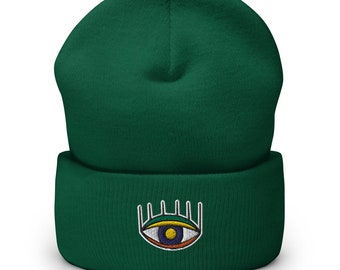 Psychedelic Eye Embroidered Cuffed Beanie - Warm and Stylish Headwear in Variety of Colors