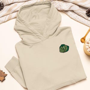 Grünkohl bestickter Hoodie: Schwere Mischung aus Baumwoll-Polyester, Unisex-Passform