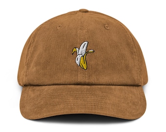 Gorro de pana de algodón bordado con plátano pelado: ajuste ajustable