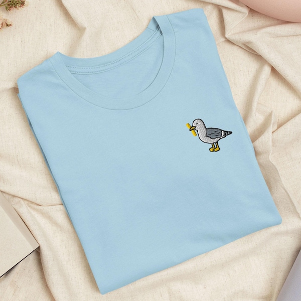 Seagull Stole Your French Fry Embroidered T-Shirt: Lightweight Cotton, Unisex Fit