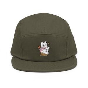 Cappellino da campeggio a 5 pannelli con ricamo a forma di gatto autunnale - Puro cotone, vestibilità comoda in vari colori - Regalo per gli amanti dei gatti autunnali
