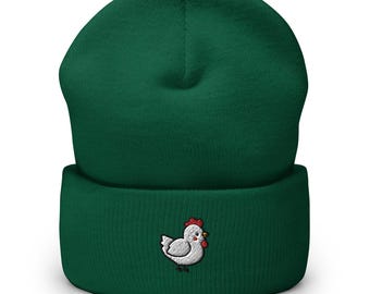 Little White Rooster Embroidered Cuffed Beanie: Cozy Unisex Winter Cap
