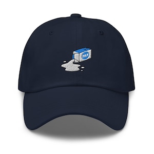 Spilled Milk Carton Embroidered Dad Cap - Trendy Unstructured Design - Comfortable Chino Cotton Twill in Variety of Colors - Dairy Drama