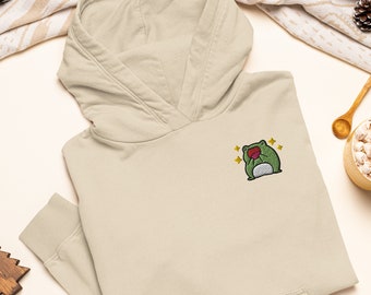 [COMPAGNO]★FROG POP EMBROIDERED HOODIE Excited Frog Embroidered Heavy Blend Hoodie - Stylish Soft