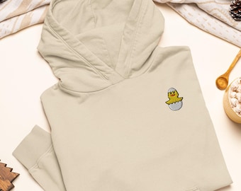 Baby Chicken in Eggshell Embroidered Hoodie: Heavy Blend Cotton-Poly, Unisex Fit