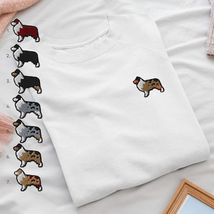 Sweat-shirt à col rond brodé chien de berger australien - Coton doux - Couleurs et modèles variés
