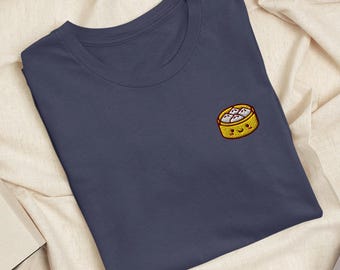 Cute Bun Steamer Embroidered T-Shirt: Lightweight Cotton, Unisex Fit