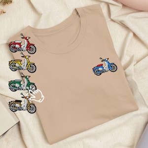 Classic Japanese Commuter Motorbike Embroidered T-Shirt: Lightweight Cotton, Unisex Fit