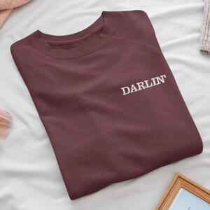 Darlin Embroidered Crewneck Sweatshirt: Cotton Blend, Unisex Fit