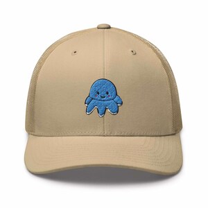 Smiling Plush Octopus Embroidered Retro Trucker Hat - Structured with Mesh Back in Variety of Colors