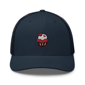 Red Velvet Cupcake Embroidered Trucker Hat: Structured Retro Cap with Mesh Back