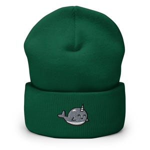 Gorro con puños bordado de narval kawaii: gorro unisex de invierno acogedor