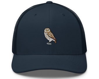 Little Owl of Athena Embroidered Retro Trucker Hat - Structured with Mesh Back in Variety of Colors