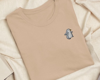 Baby Penguin Embroidered T-Shirt: Lightweight Cotton, Unisex Fit