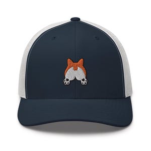 Corgi Booty Embroidered Trucker Hat: Structured Retro Cap with Mesh Back