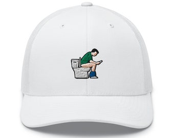 Man on Toilet Embroidered Retro Trucker Hat - Structured with Mesh Back in Variety of Colors