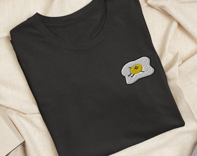 Kawaii Lazy Unmotivated Fried Egg Embroidered T-Shirt: Lightweight Cotton, Unisex Fit