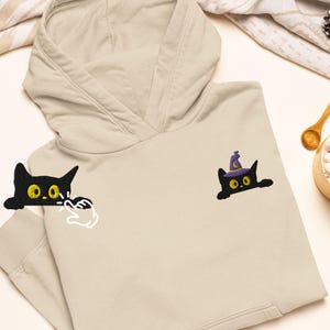 Black Wizard Cat Embroidered Hoodie: Heavy Blend Cotton-Poly, Unisex Fit