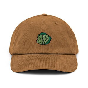 Green Cabbage Embroidered Cotton Corduroy Hat: Adjustable Fit