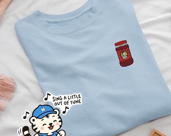 Asian Chili Condiment Jar Embroidered Crewneck Sweatshirt: Cotton Blend, Unisex Fit