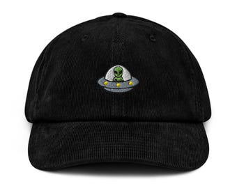Alien UFO Embroidered Cotton Corduroy Hat: Adjustable Fit