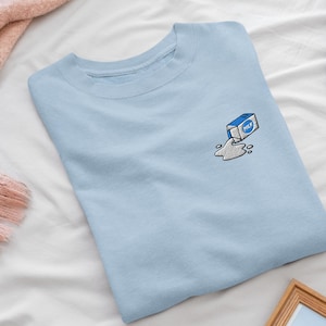 Gemorste melkpak geborduurd sweatshirt met ronde hals - zacht katoen - verschillende kleuren - Silly Dairy Drama