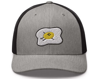 Kawaii Lazy Unmotivated Fried Egg Embroidered Retro Trucker Hat - Structured with Mesh Back in Variety of Colors