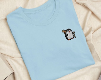 Sophisticated Sir Penguin Embroidered T-Shirt: Lightweight Cotton, Unisex Fit