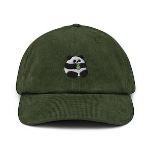 Cappello in velluto a coste di cotone ricamato con orsetto panda: vestibilità regolabile