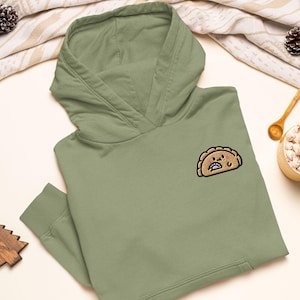 Cute Dumpling Eating a Dumpling Embroidered Heavy Blend Hoodie - Stylish Soft Cotton - Variety of Colors - Fun Foodie Art