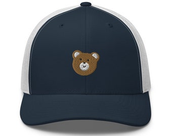 Brown Mr. Teddy BearEmbroidered Retro Trucker Hat - Structured with Mesh Back in Variety of Colors