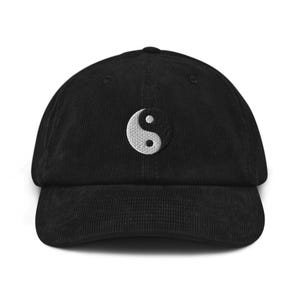 Yin-Yang-bestickte Baumwollcordmütze: Verstellbare Passform